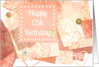 Happy 12th Birthday vintage print with hearts and buttons! card