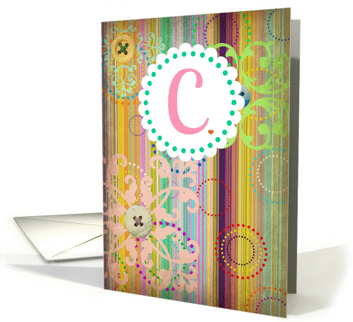 Monogram 'C' antique look blank card with bright stripes... (923509)