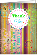 Thank You antique look blank card with bright stripes and buttons! card