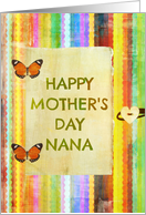 Happy Mother’s Day, Nana, stripes, butterfly hinges, heart button look! card