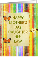 Happy Mother’s Day, Daughter-in-Law, stripes, butterfly hinges, heart button look! card