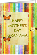 Happy Mother’s Day, Grandma, stripes, butterfly hinges, heart button look! card