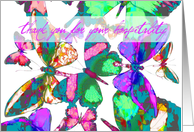 Thank you for your hospitality, butterflies in flight of jewel colors! card