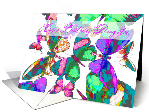 Happy Birthday Daughter, butterflies in flight of jewel colors! card