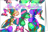 Happy Birthday My Love, butterflies in flight of jewel colors! card