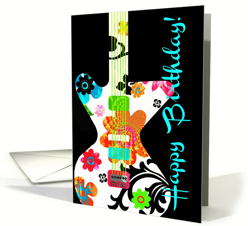 Happy Birthday Bright Floral Birthday Guitar with Cool... (950415)