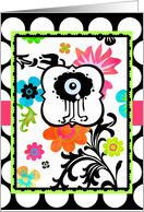 ’Eye Miss You’ Bright Tropical Floral on Polka Dot Border!! card
