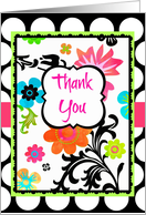 ’Thank You’ for Dinner/ Hospitality, Bright Tropical Floral on Polka Dots card