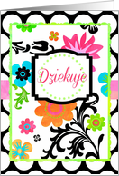 Bright Floral Dziekuje means Thank You in Polish! card