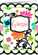 Bright Floral Grazie means Thank You in Italian! card