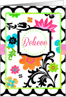Bright Tropical Floral, ’Believe’ on polka dots! card