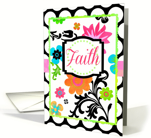 Bright Tropical Floral, Faith blank note card, on polka dots! card