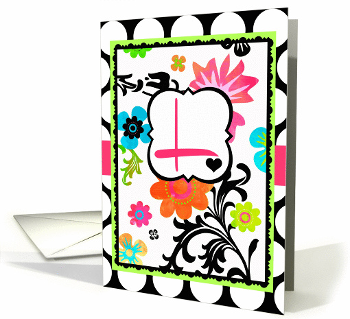 'L' Monogram, bright Tropical Floral Note Card on polka dots! card