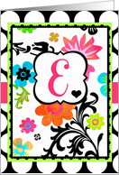 ’E’ Monogram Note Card, B right Tropical Floral on polka dots! card