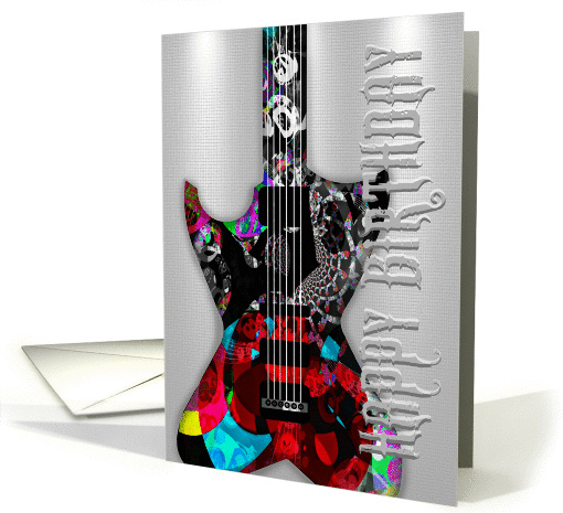 Happy Birthday Cool Electric Guitar With Swirls On Metal Card