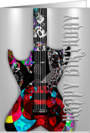 Happy Birthday Cool Electric Guitar with Swirls on Metal! card