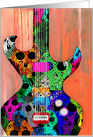 Cool Electric Guitar Note Cards with Skulls on Wood! card