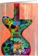 Cool Electric Guitar Note Cards with Skulls on Wood! card