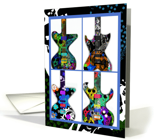 Cool Electric Guitar Collage Note Cards on Skull Swirl... (955859)