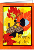 Happy Thanksgiving with Three Acorns on Fall Leaves! card