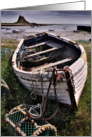 Old boat & Lindisfarne Castle, Northumberland Coast - Blank card