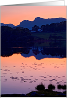 Loughrigg Tarn, Orange Sunset - The Lake District - Blank card