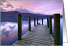 Tranquil lake and jetty after sunset - Blank card