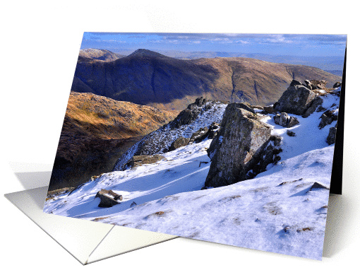 Christmas, The Lake District, Cumbria, winter mountain scene card