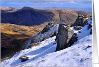 Christmas, The Lake District, Cumbria, winter mountain scene card