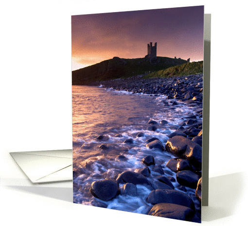 Dunstanburgh Castle at dawn - Northumberland - Blank card (877294)