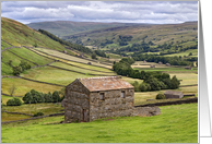 Barns and dry stone walls, Swaledale, The Yorkshire Dales - Blank card