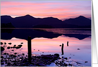 Pink winter sunset - Derwentwater, The Lake District - Blank card