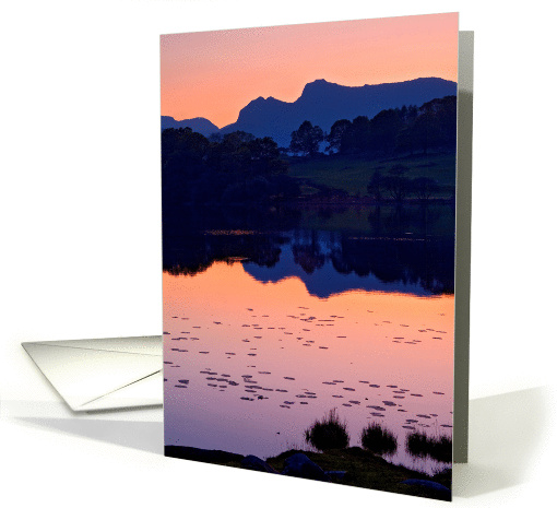 Loughrigg Tarn, Orange Sunset - The Lake District - Blank card