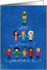 Joy, Love, Peace with Children Illustrated Christmas Card