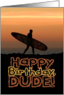 Happy Birthday, Dude! Surfer at Sunset Birthday Card
