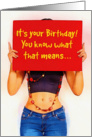 Sexy Lady Holding Up A Suggestive Sign For Male’s Birthday card