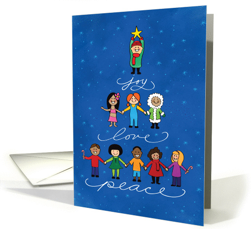 Joy, Love, Peace with Children Illustrated Christmas card (1067365)