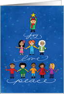 Joy, Love, Peace with Children Illustrated Christmas Card