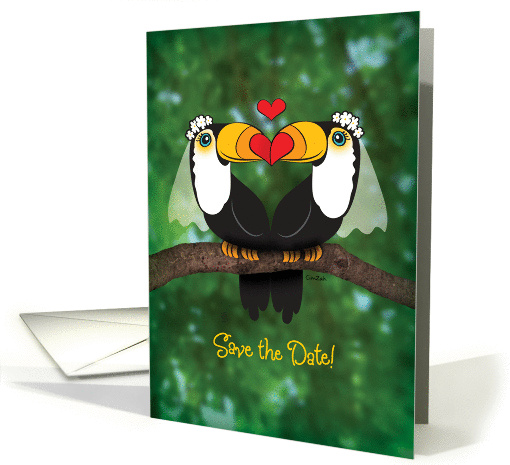 Lesbian Save The Date Wedding Announcement - Toucan Illustration card