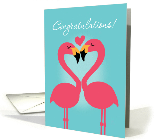 Cute Flamingos Lesbian Wedding Congratulations card (1133436)