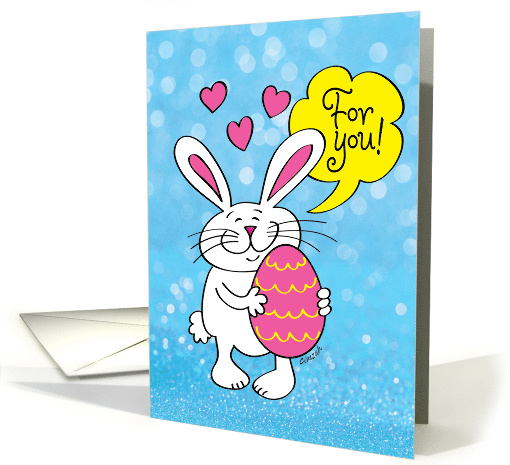 Cute Cartoon Easter Bunny with Large Easter Egg For You card (1672060)