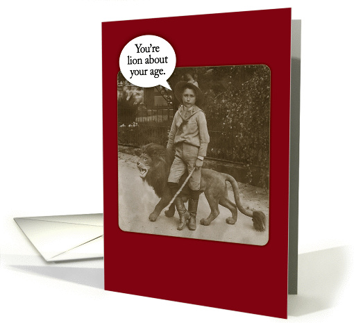 Punny 1880's Vintage Photo Lion Safari Birthday card (936631)