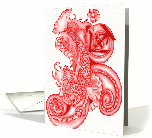 Koi in Red, Hand Drawn card (875694)