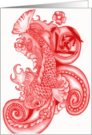 Koi in Red, Hand Drawn card