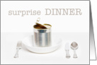 DINNER Party Invitation, Open Can in Dish, with Silverware card