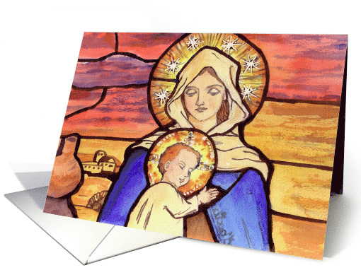 Stained Glass Virgin and Child Christmas card (1459250)