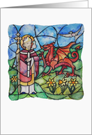 St David, Daffodils and Dragon, blank inside note card