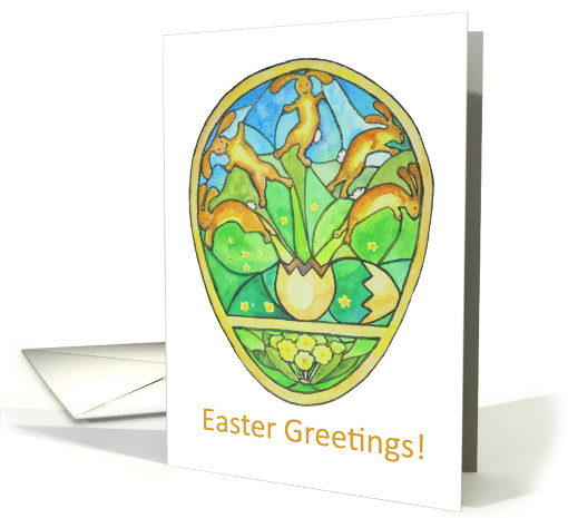 Egg with Bunnies and Primroses, Easter card (1517736)