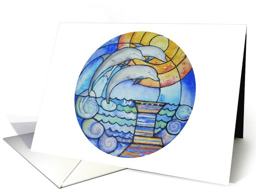 Dolphins in the Sunset Stained Glass Blank card (1533178)