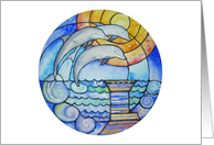 Dolphins in the Sunset Stained Glass Blank card